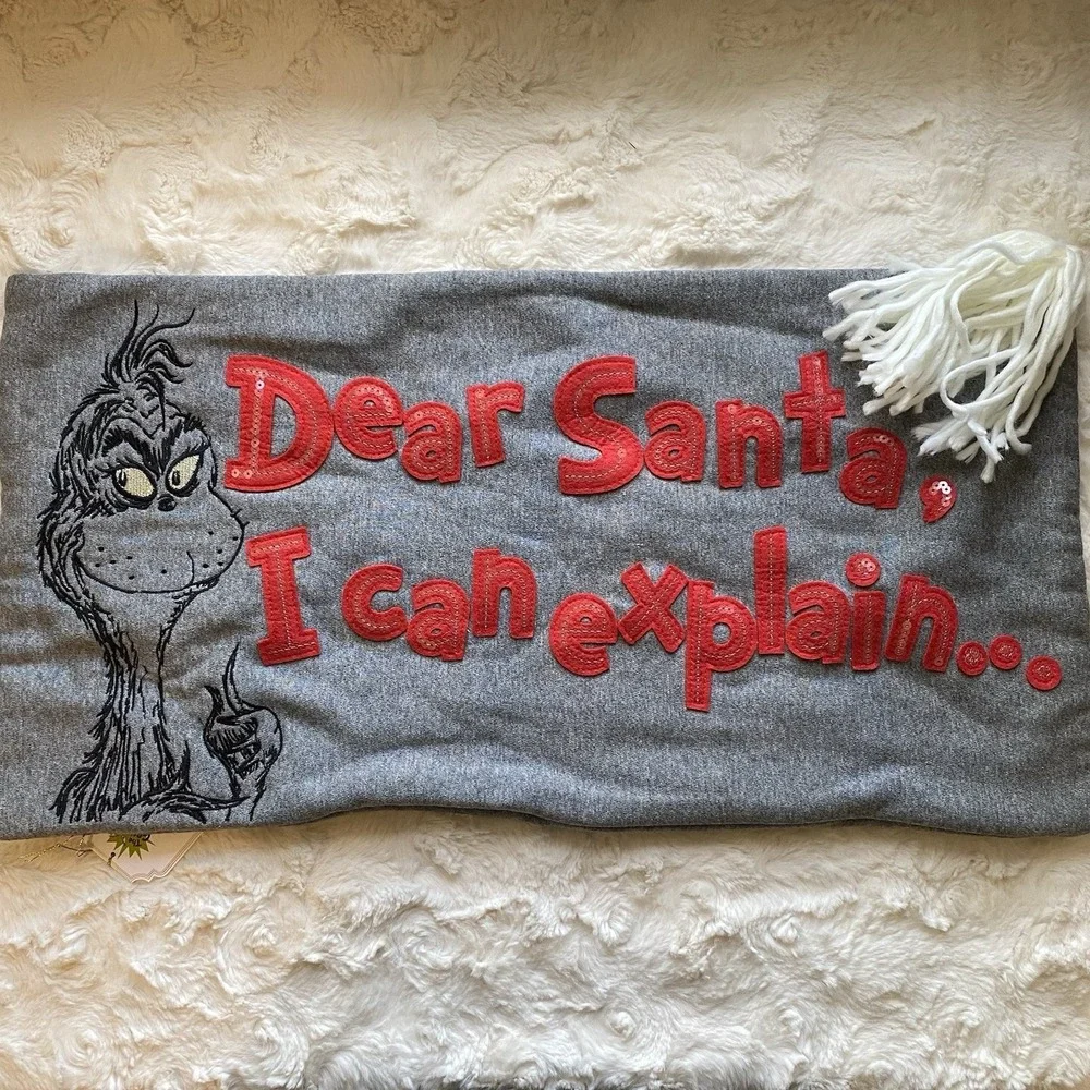 Pottery Barn Teen Grinch Dear Santa I Can Explain Pillow Cover Dr. Seuss Lumbar